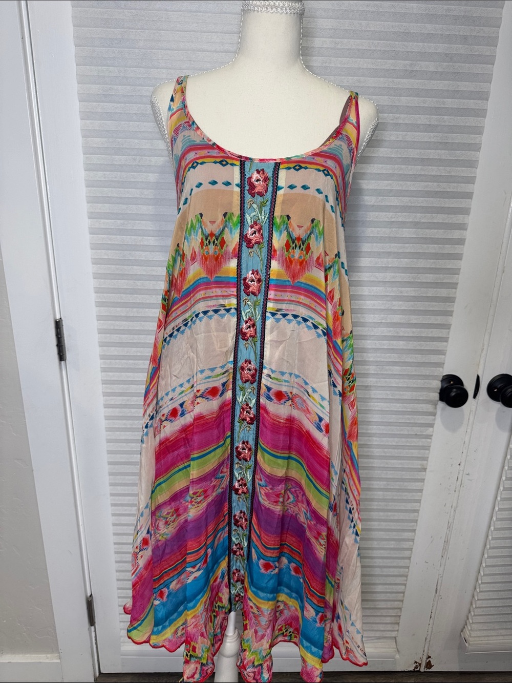 Johnny Was Dornaz Printed Shift A-Line Midi Dress RG